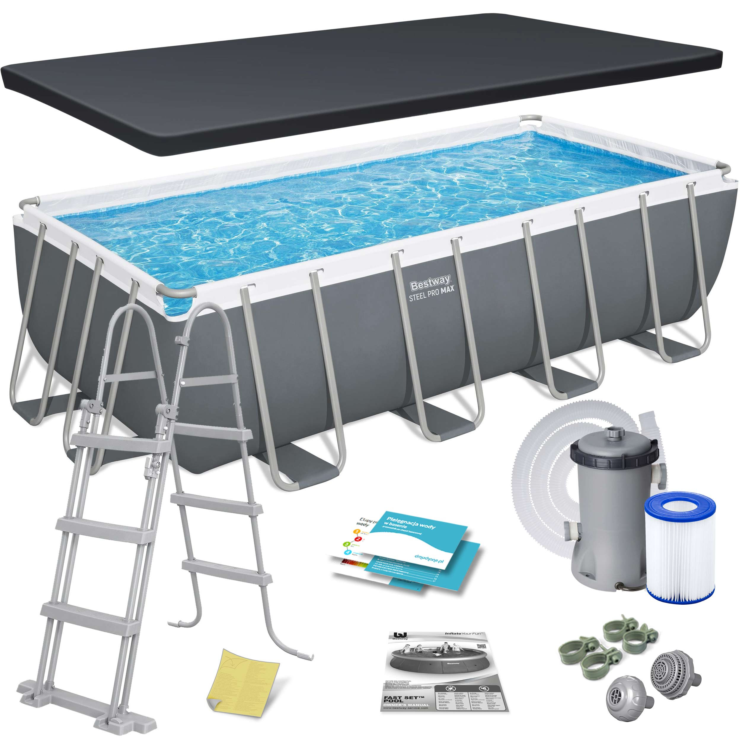 Basen stelażowy ogrodowy 488x244x122 cm Bestway 56670 zestaw