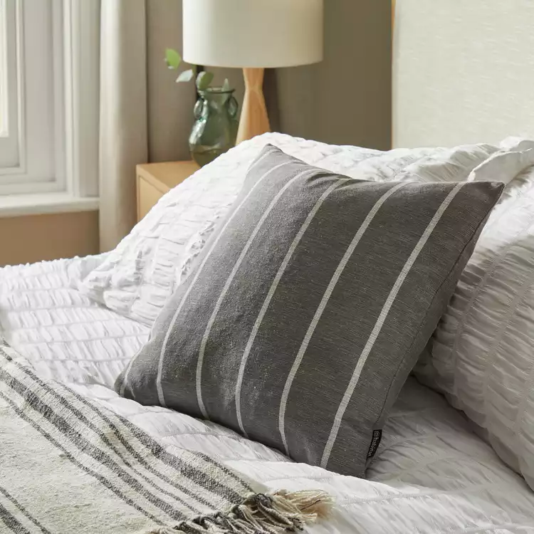 Habitat Yarn Dye Stripe Cushion - Charcoal - 43x43cm