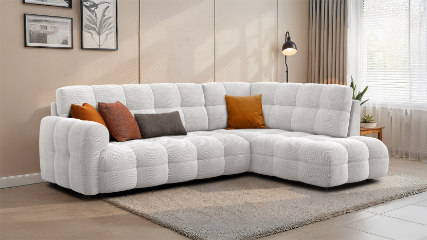 MELLOW sofa narożna 5 osobowa prawa, kremowa