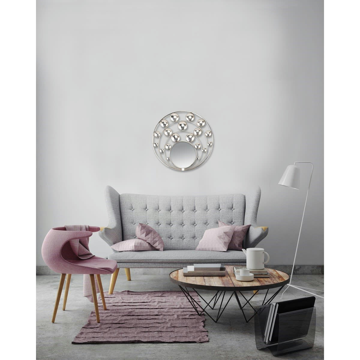 ATOME - Miroir rond asymétrique métal argenté 89x89cm