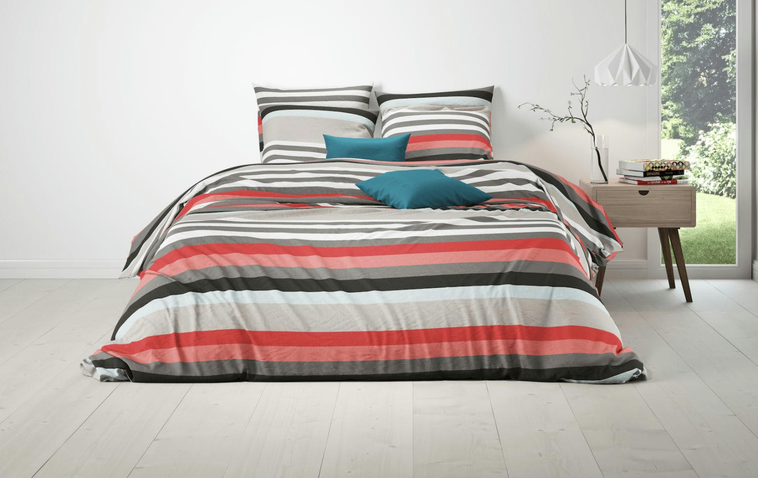 STRIPE - Parure housse de couette coton gris 220x240 cm