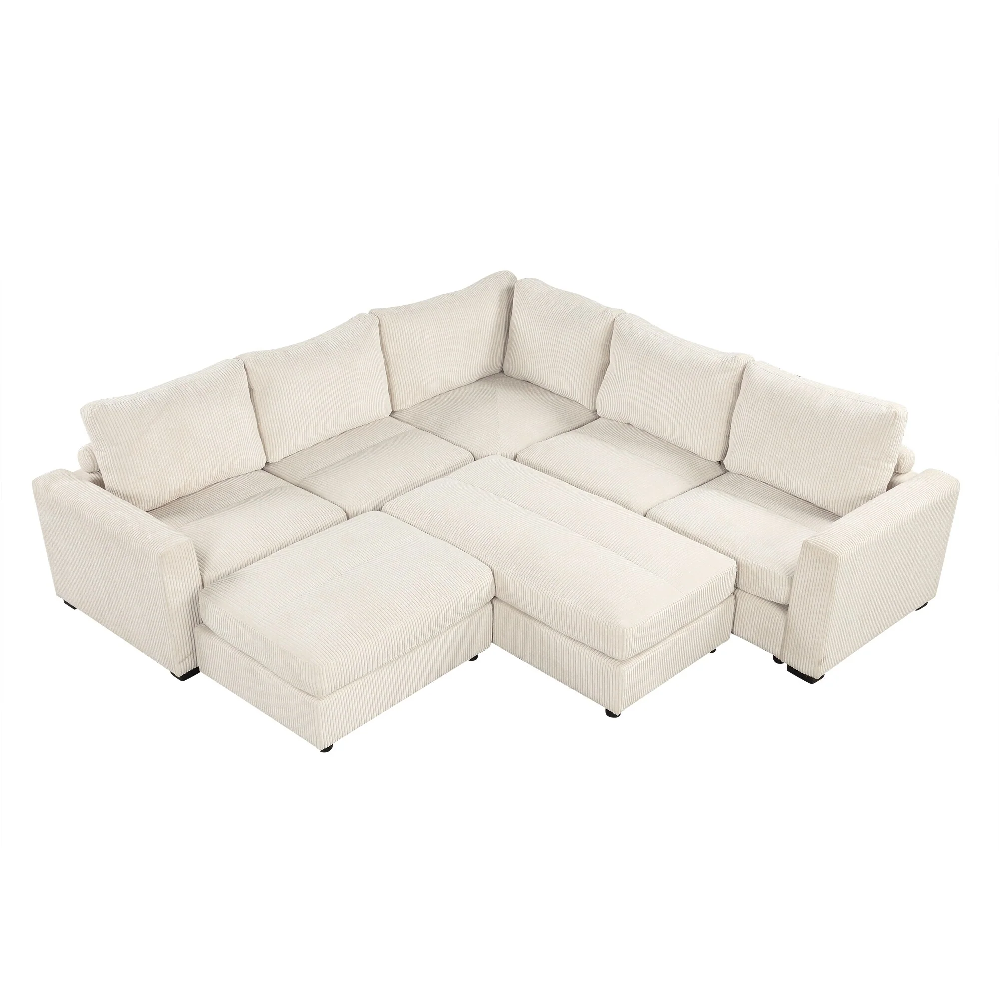 Contemporary Modular Sectional Sofa with Corduroy Upholstery and Movable Ottomans for Flexible Seating in Modern Living Rooms