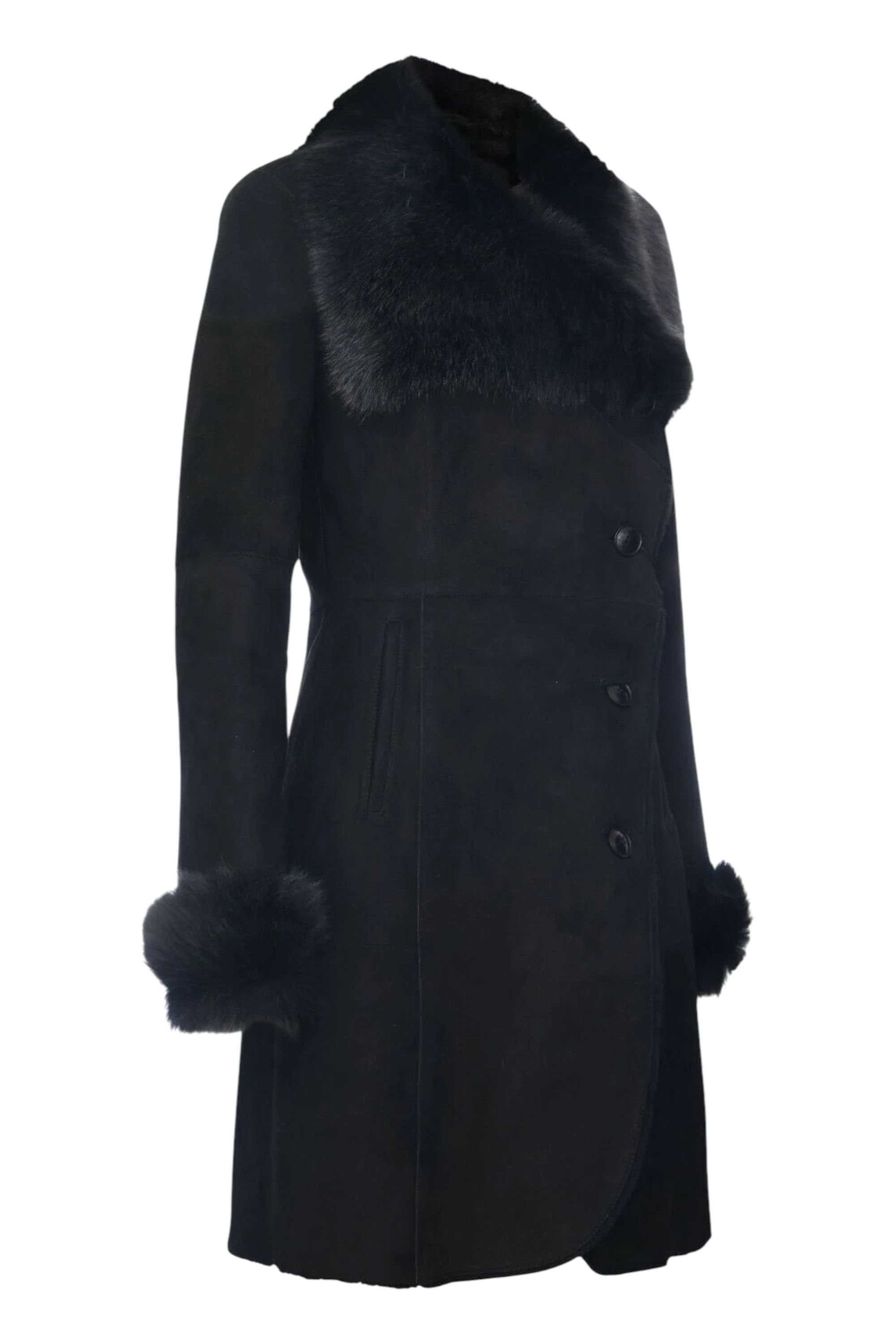 Infinity Leather Suede Merino Shearling Coat with Toscana Collar-Hanoi