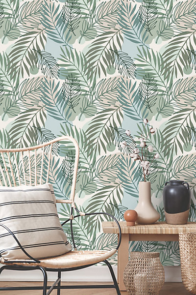 ESTAhome papier peint feuilles vert et bleu 50 x 900 cm
