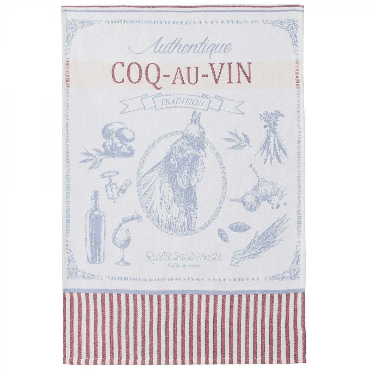 COQ AU VIN - Torchon en coton rouge 50x75