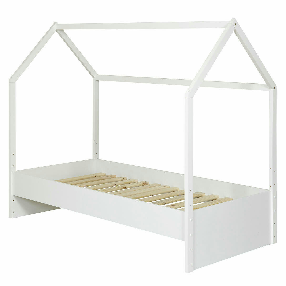 PIKA - Lit cabane 90x190 cm effet bois blanc