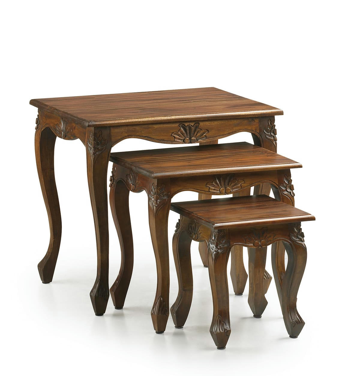 VINTAGE - Lot de 3 tables en bois marron. L60 cm, L 45 cm, L30 cm