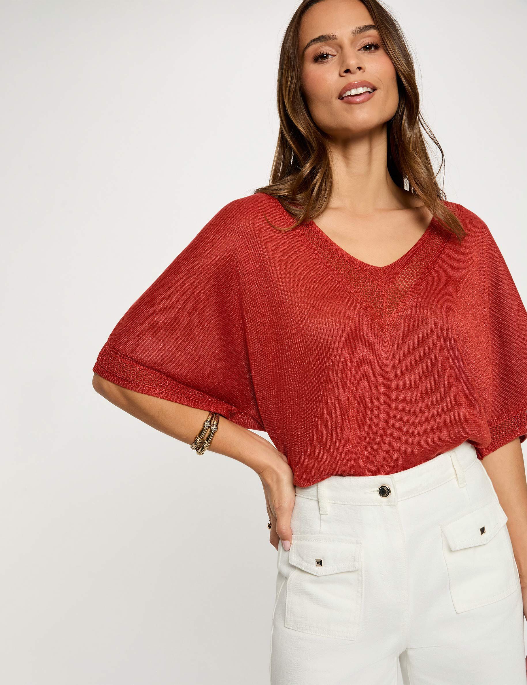 Jumper V-Neck Short Sleeves Dark Orange Women