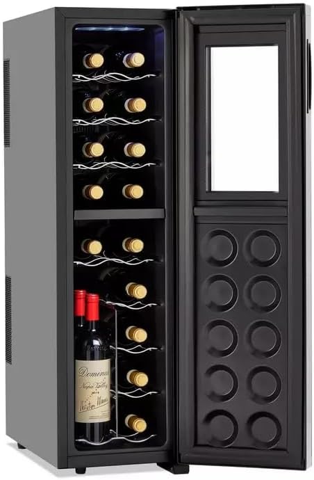 Wine Enthusiast 18-Bottle Slimline Dual Zone Wine Cooler - Energy Efficient Freestanding Wine Refrigerator - Upright Bottle Storage, Adjustable Thermostat, Digital Touchscreen (20.5” x 10.7 x 36.8”)