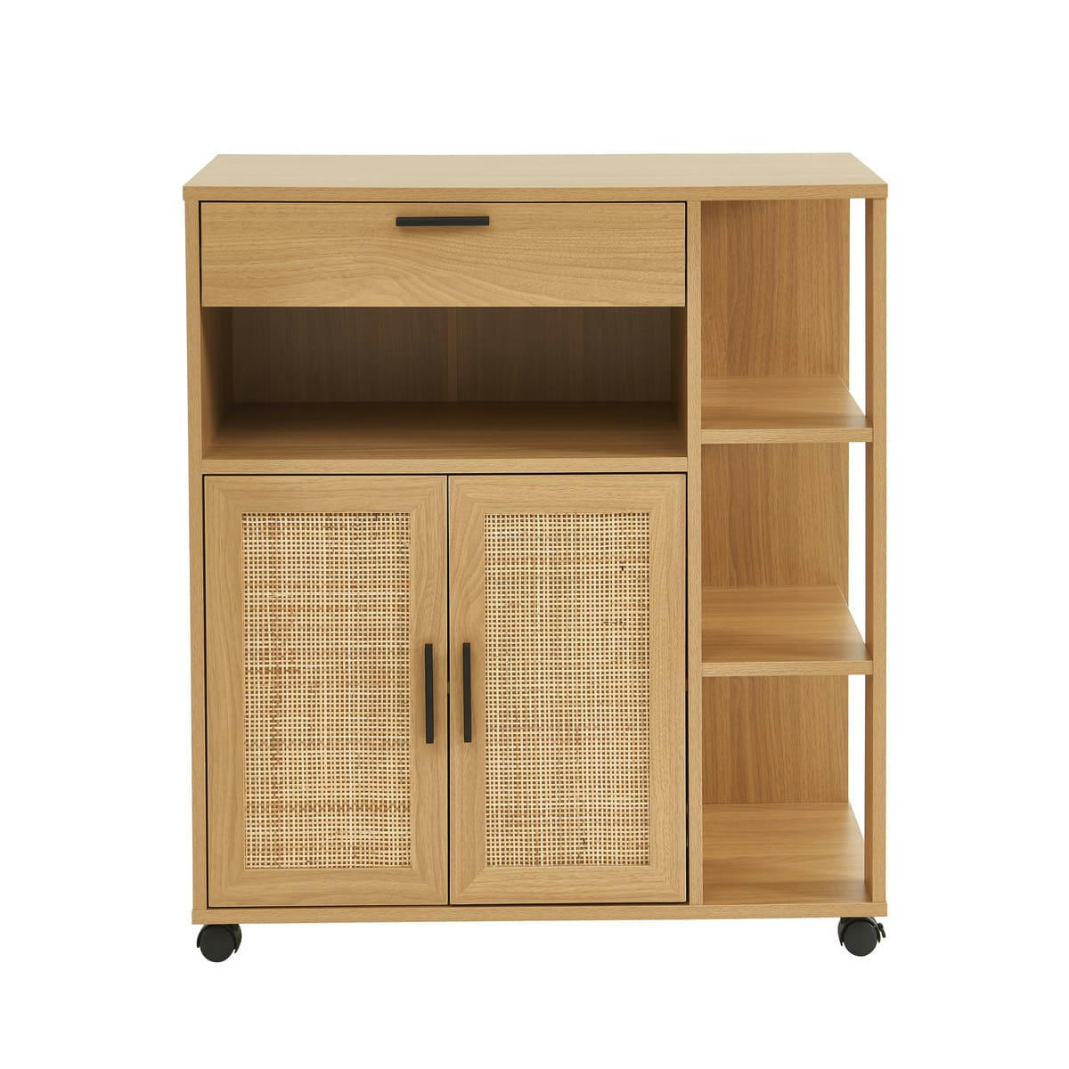 AMANA - Desserte de cuisine  effet chêne et cannage rotin avec