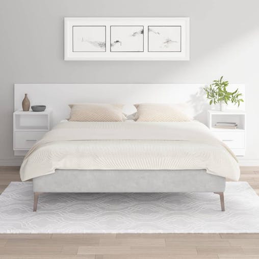 NNEVL Bed Headboard with Cabinets White Engineered Wood