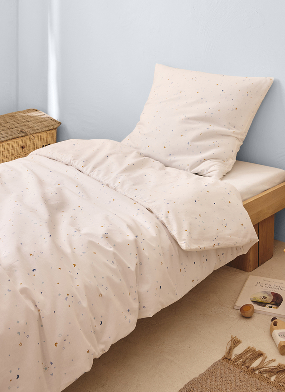 PARURE DE LIT ENFANT EN COTON MOTIF ÉTOILES ÉCRU