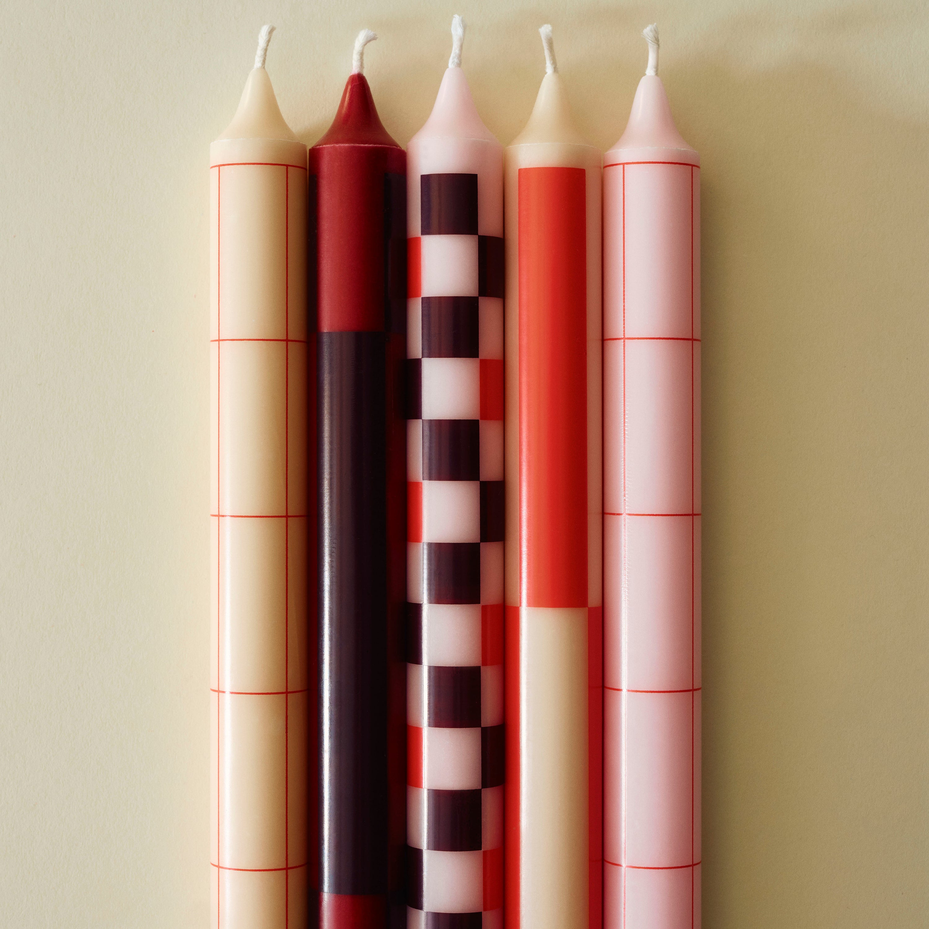 HAY Pattern Kaarsen - Set van 4 - Rood / Bordeaux