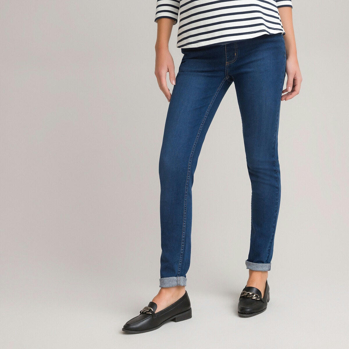 Jean skinny de grossesse, bandeau haut, coton bio