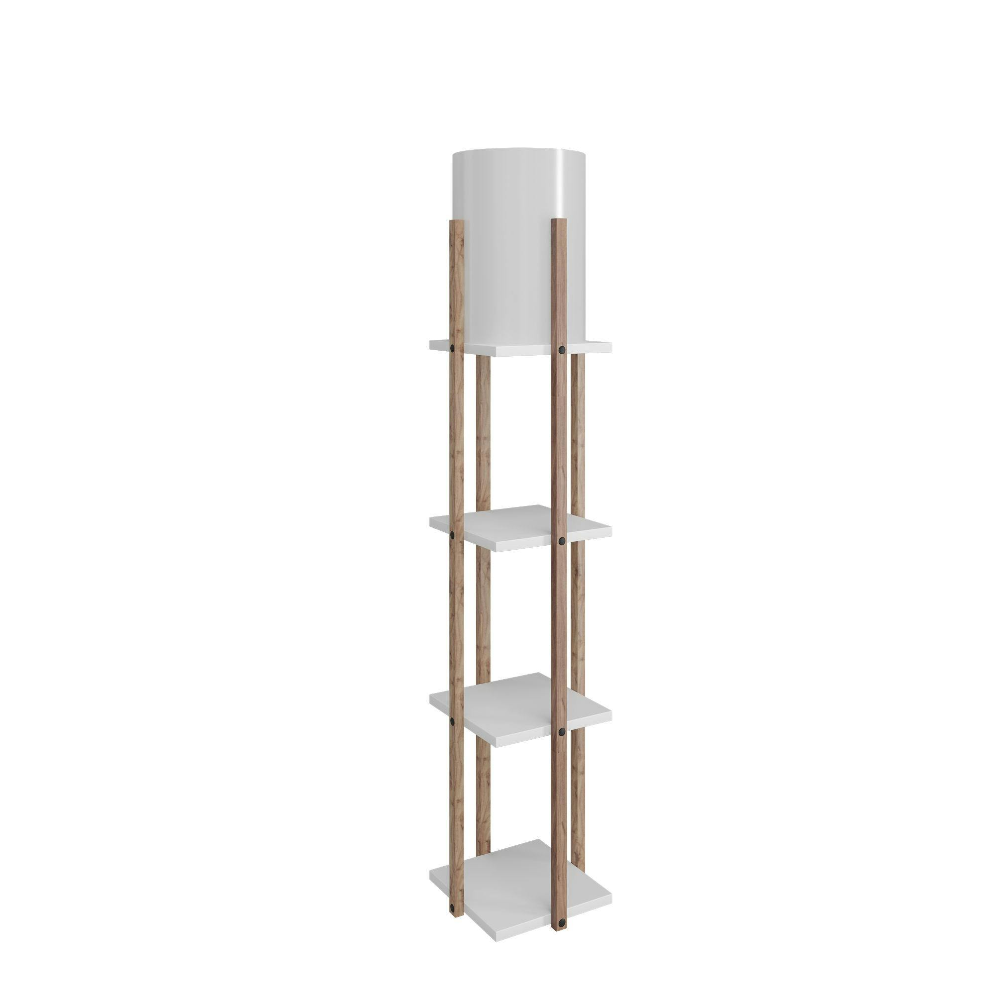 Lampadaire moderne décoratif avec étagères effet bois KILIS
