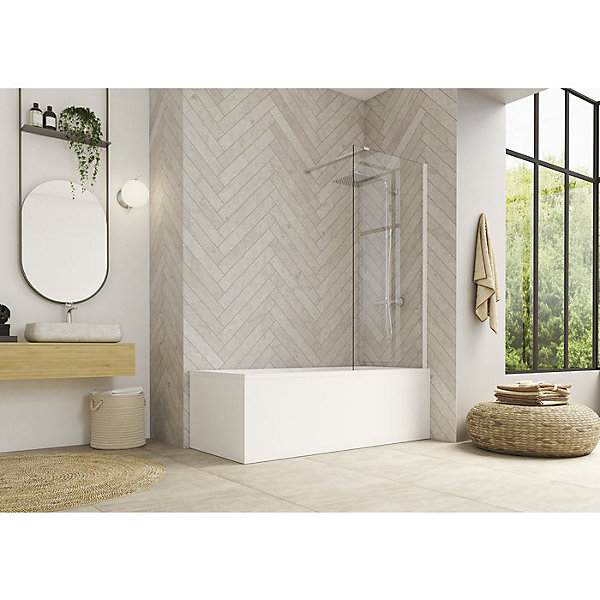 Pare-baignoire fixe verre transparent - 1 ventail - 150 x 80 cm - Ibiza - Kinedo