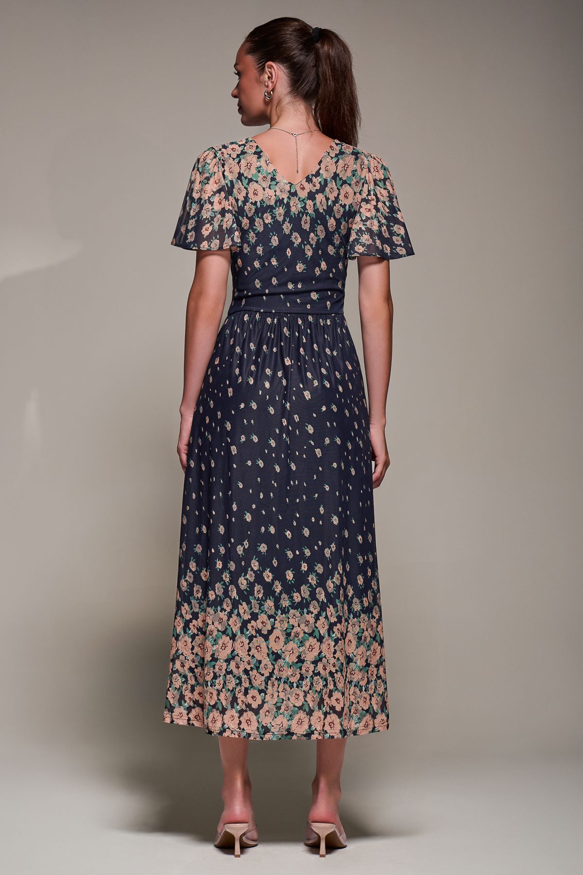 Jolie Moi Mirrored Mesh Short Sleeve Midaxi Dress