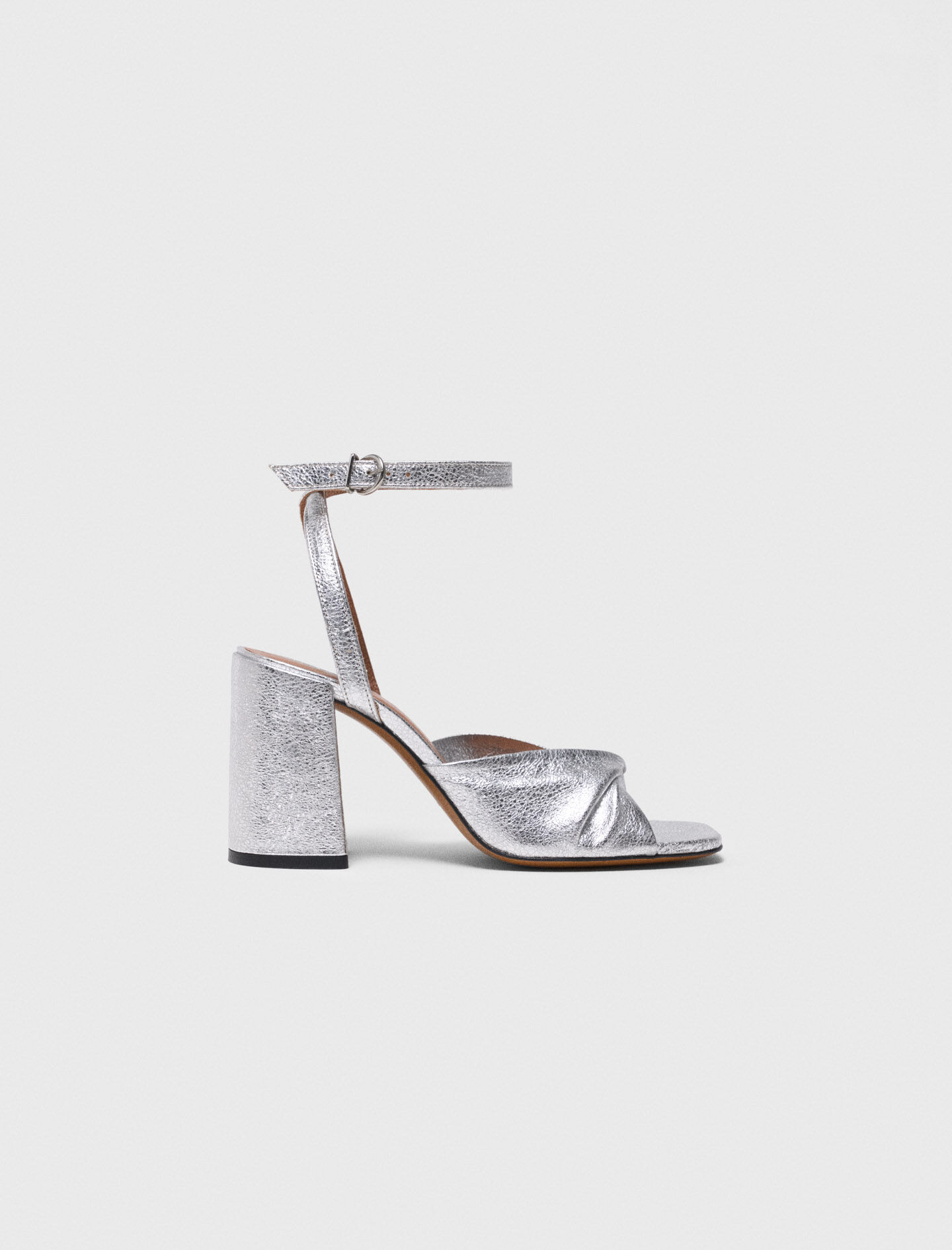 Sandales en cuir métalisé à talon