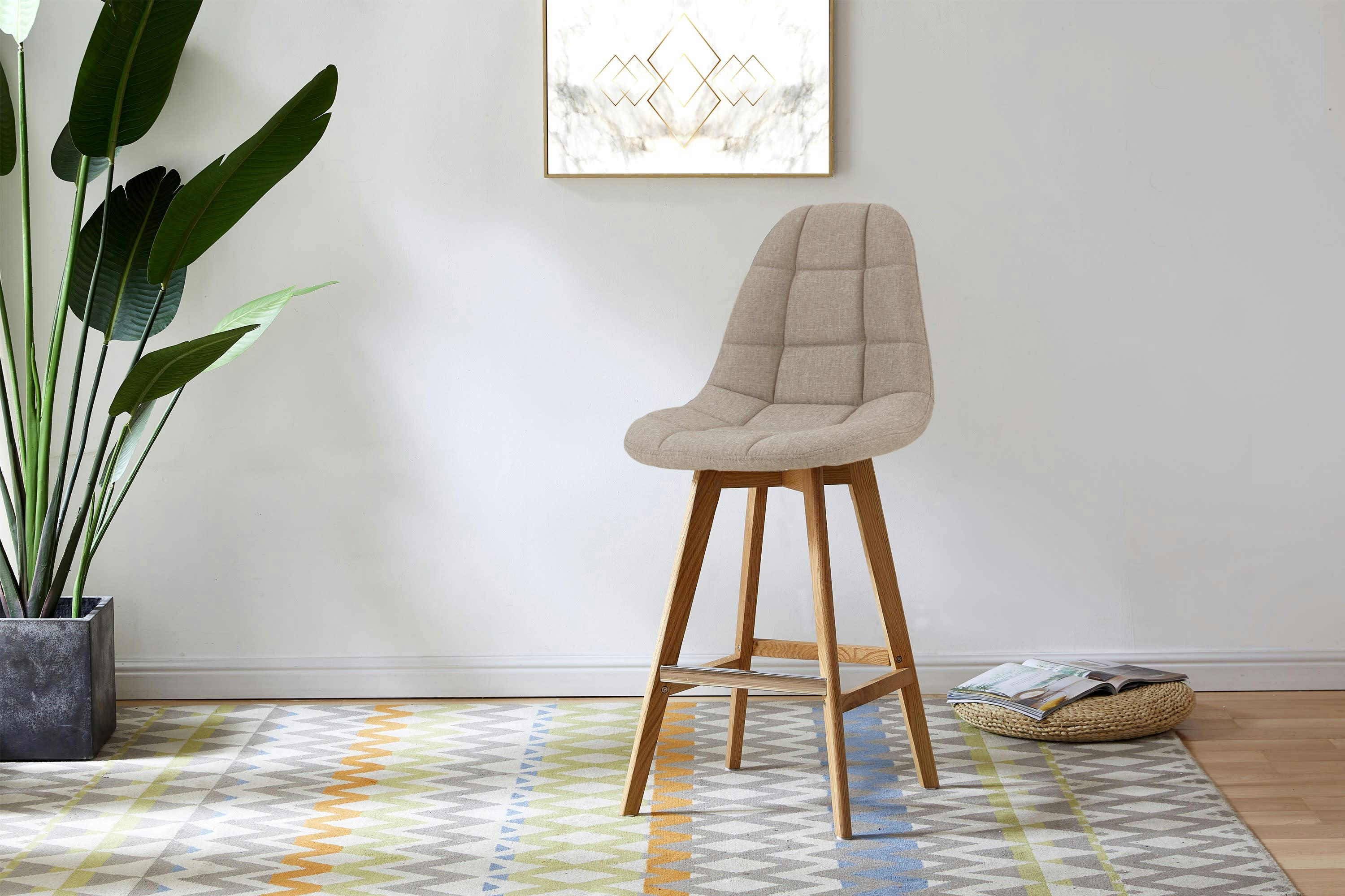 OWEN - Tabouret de bar scandinave tissu Lin pied hêtre (x4)