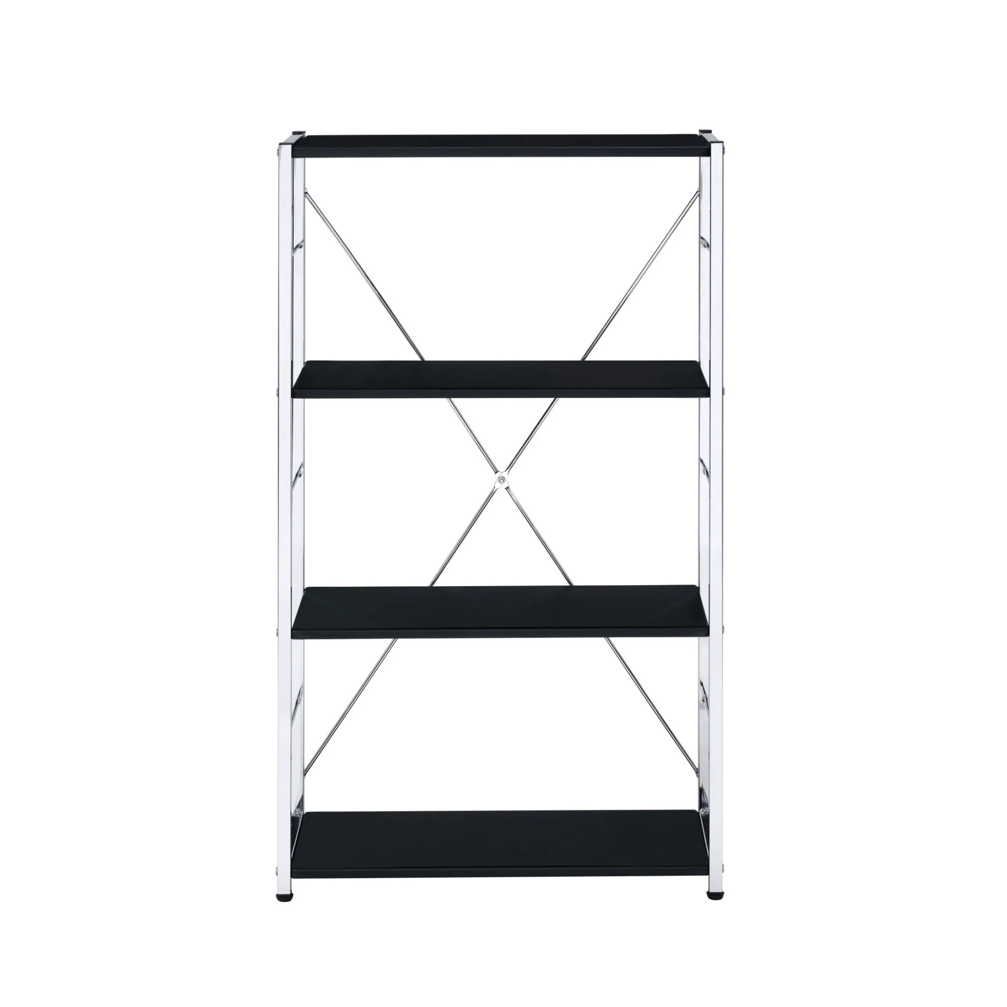 Space-Saving Metal and Wood Etagere Bookcase with Four Fixed Shelves for Living Room or Office