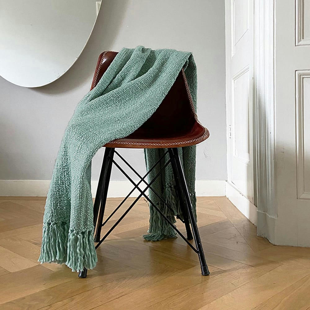 SOLID - Plaid antique uni vert brumeux 125x150