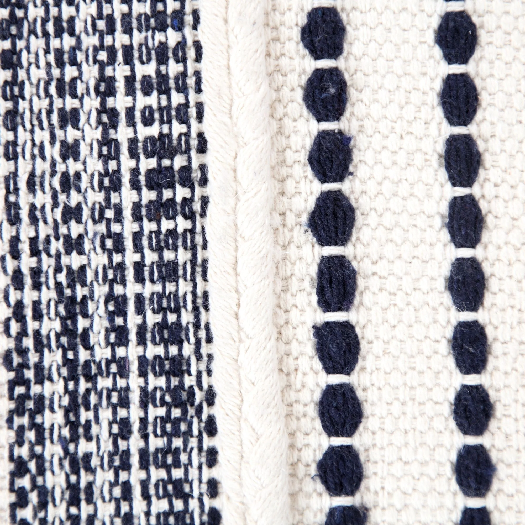 18 Navy and White Seaside Striped Handcrafted Round Pouf Ottoman