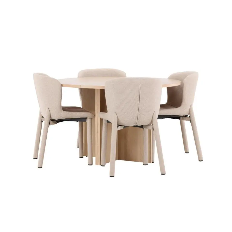 Hioshop Strada eethoek uittrekbare tafel &Oslash;120cm- 170cm en 4 stoelen whitewash-