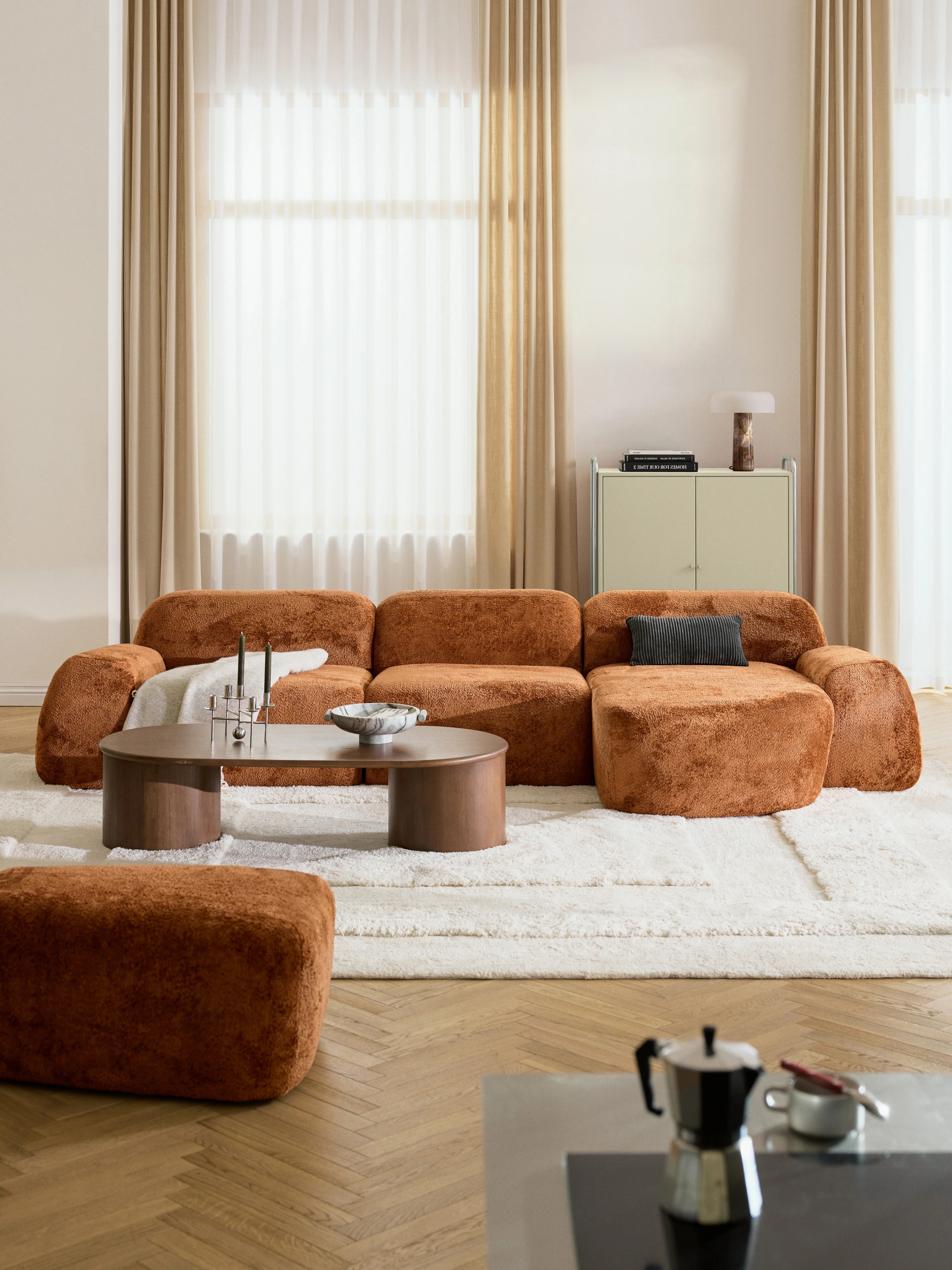 Modulares Ecksofa Wolke (4-Sitzer) aus Teddy-Bouclé