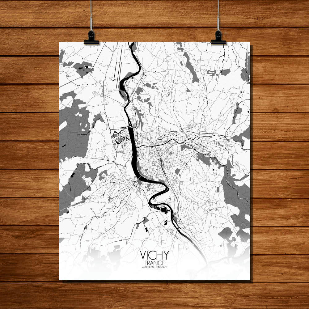 - Affiche Vichy Carte N&B 40x50