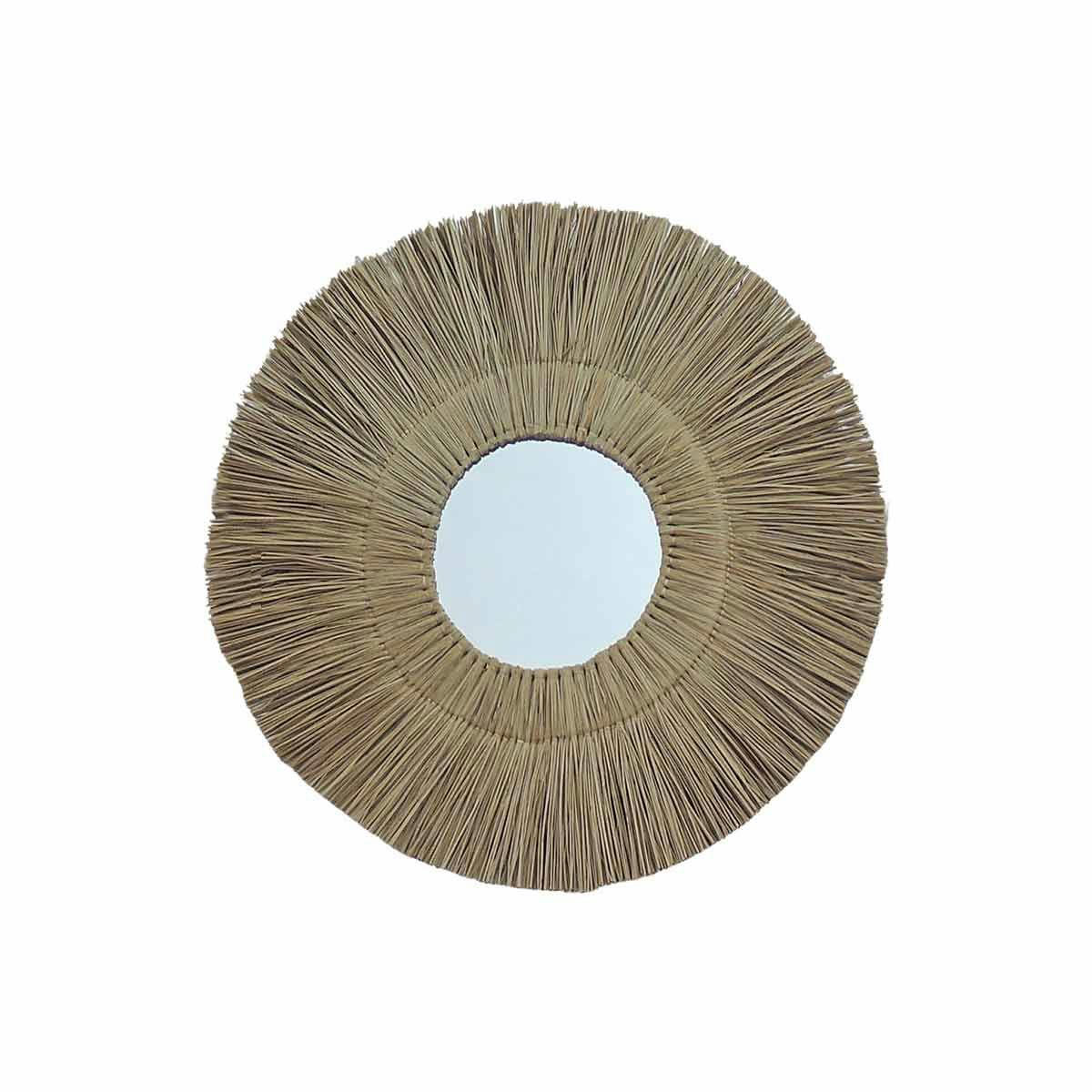 - Miroir rond en paille de mendong -90.000x3.500 cm - Beige - Fibres
