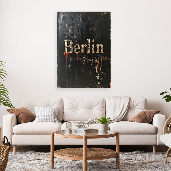 Obraz industrialny do salonu biura hotelu, Napis Berlin Typografia 20x30