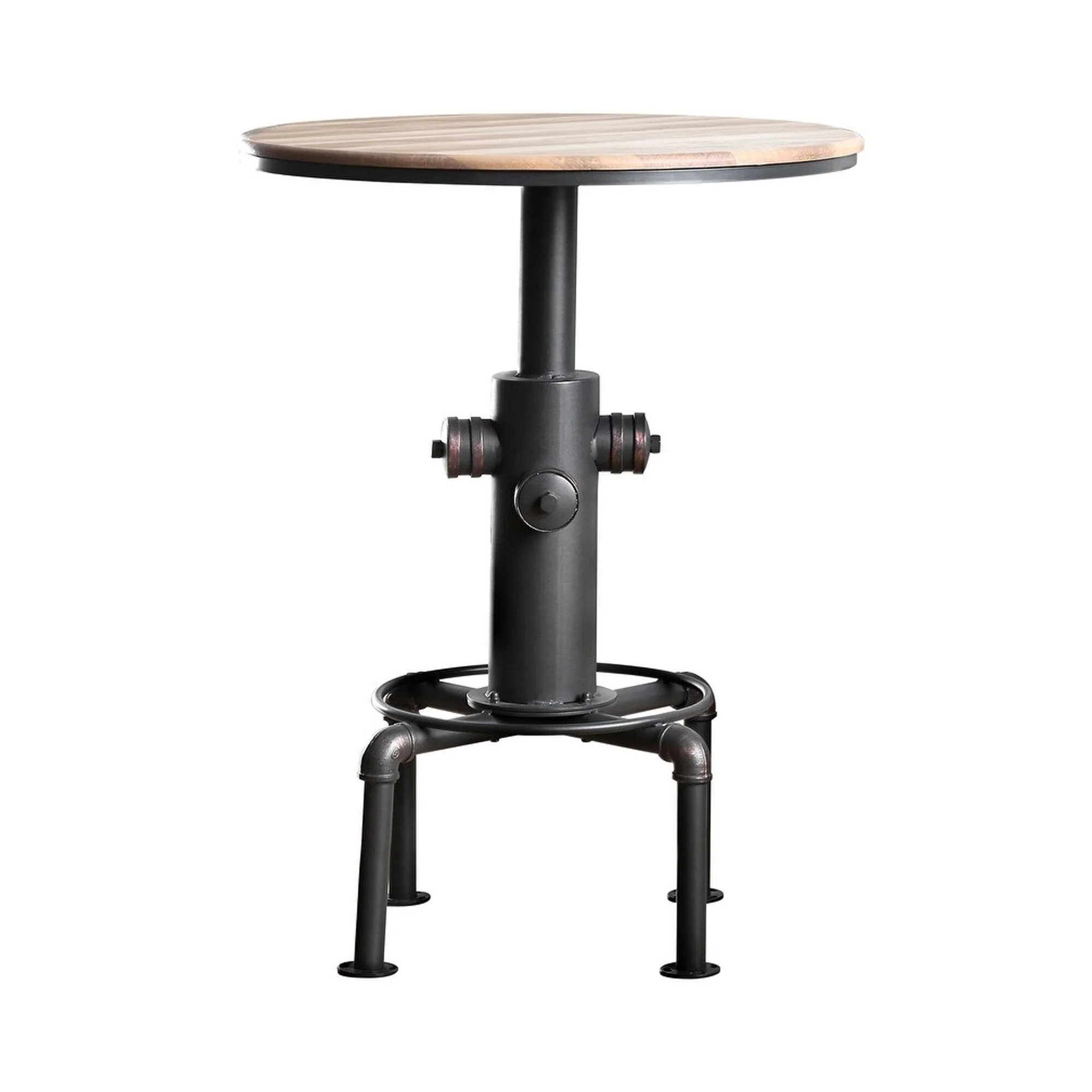 Ges 3pc Bar Table and Swivel Stool Set, 32 Inch Round Top, Black Metal