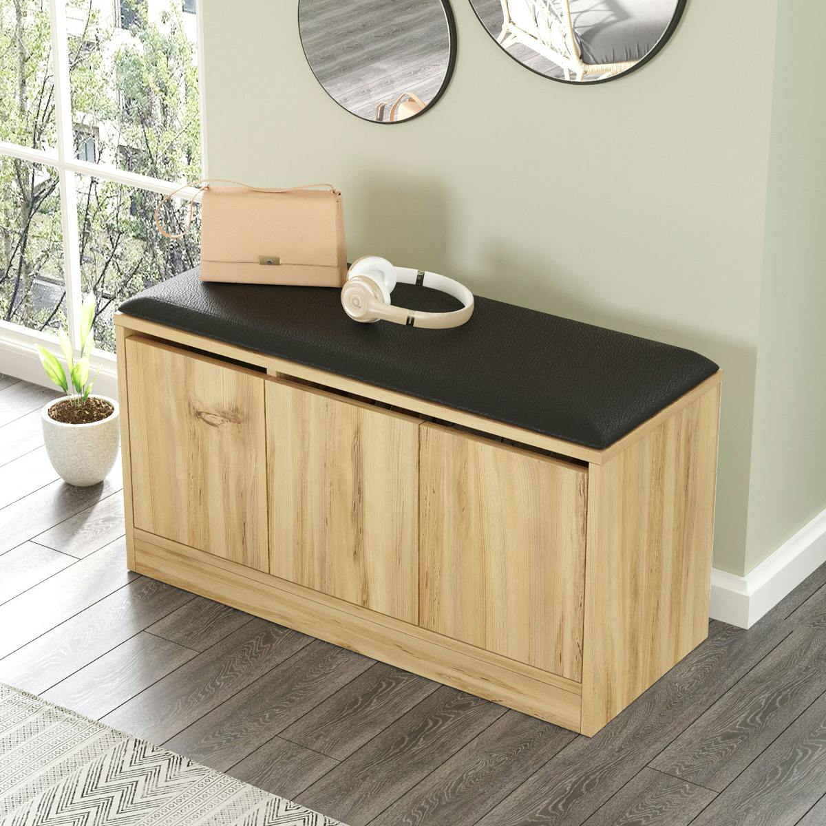 Banc à chaussures avec assise 3 portes décor bois clair MARFA