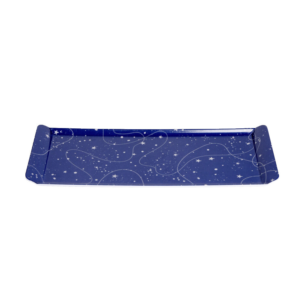 Plateau de service rectangulaire mélaminé bleu motif astral 18x37,5cm