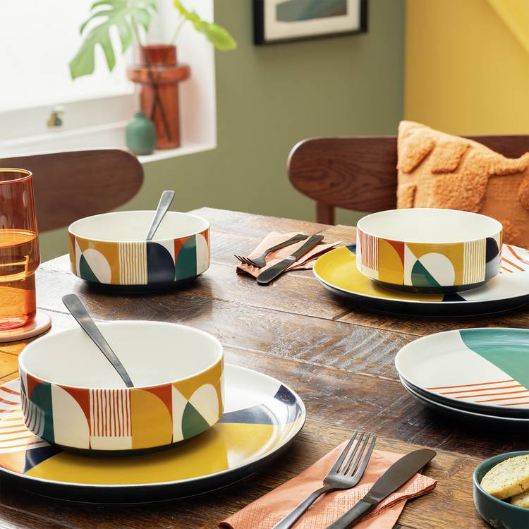 Habitat Geo Decal 12 Piece Dinner Set - Multicoloured