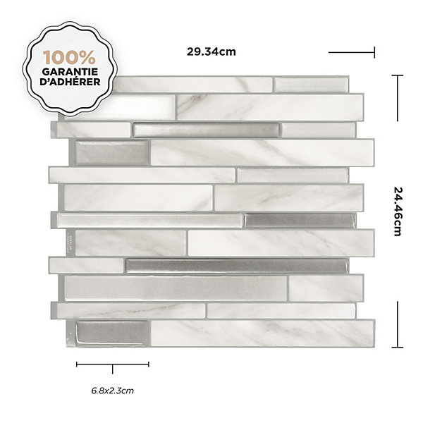 Crédence Adhésive Cuisine et Salle de Bain x4 - Carrelage Mural Smart Tiles, Gris - 29,34 x 24,46cm