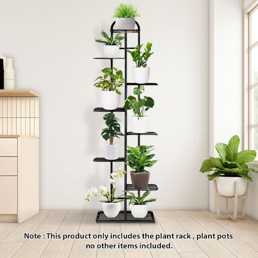 SOGA 8-Tier 9-Pot Black Metal Plant Stand Flowerpot Display Shelf Rack