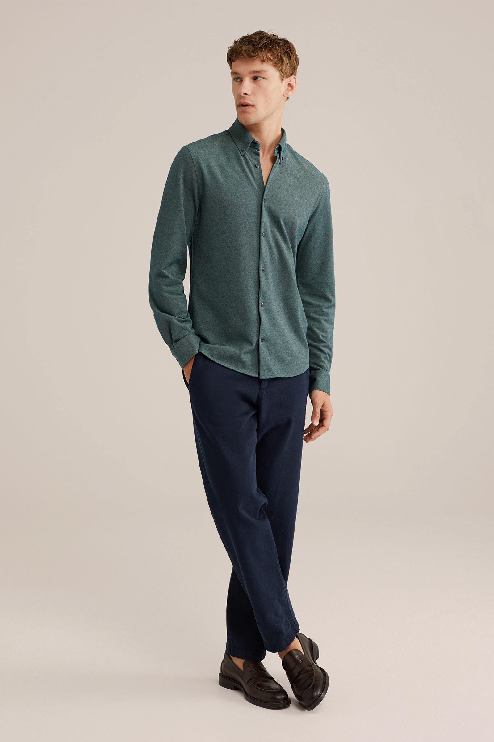 Heren tall fit overhemd van piqu&eacute;jersey