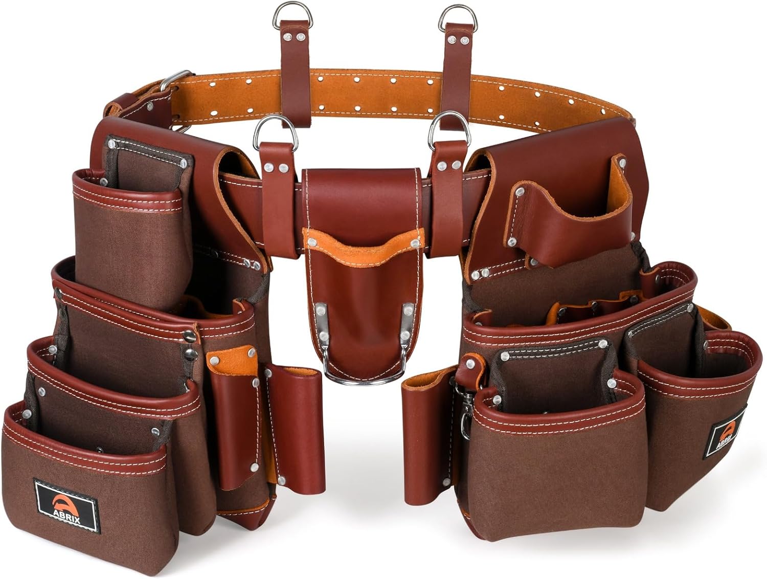 ABRIX Heavy Duty Nylon & Leather Tool Belt for Men Framing Rig Carpenter Tool Belt with Suspender Padded construction belt pauchas construccion (Extra Large, Tool Belt)