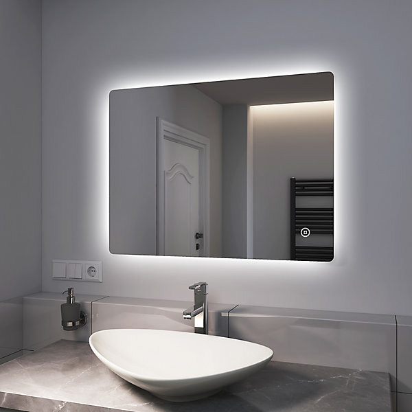 EMKE Miroir lumineux salle de bain Rétro-éclairage 80x60cm, avec Interrupteur Tactile, LED éclairage lumière Froide/Chaude/Neutre