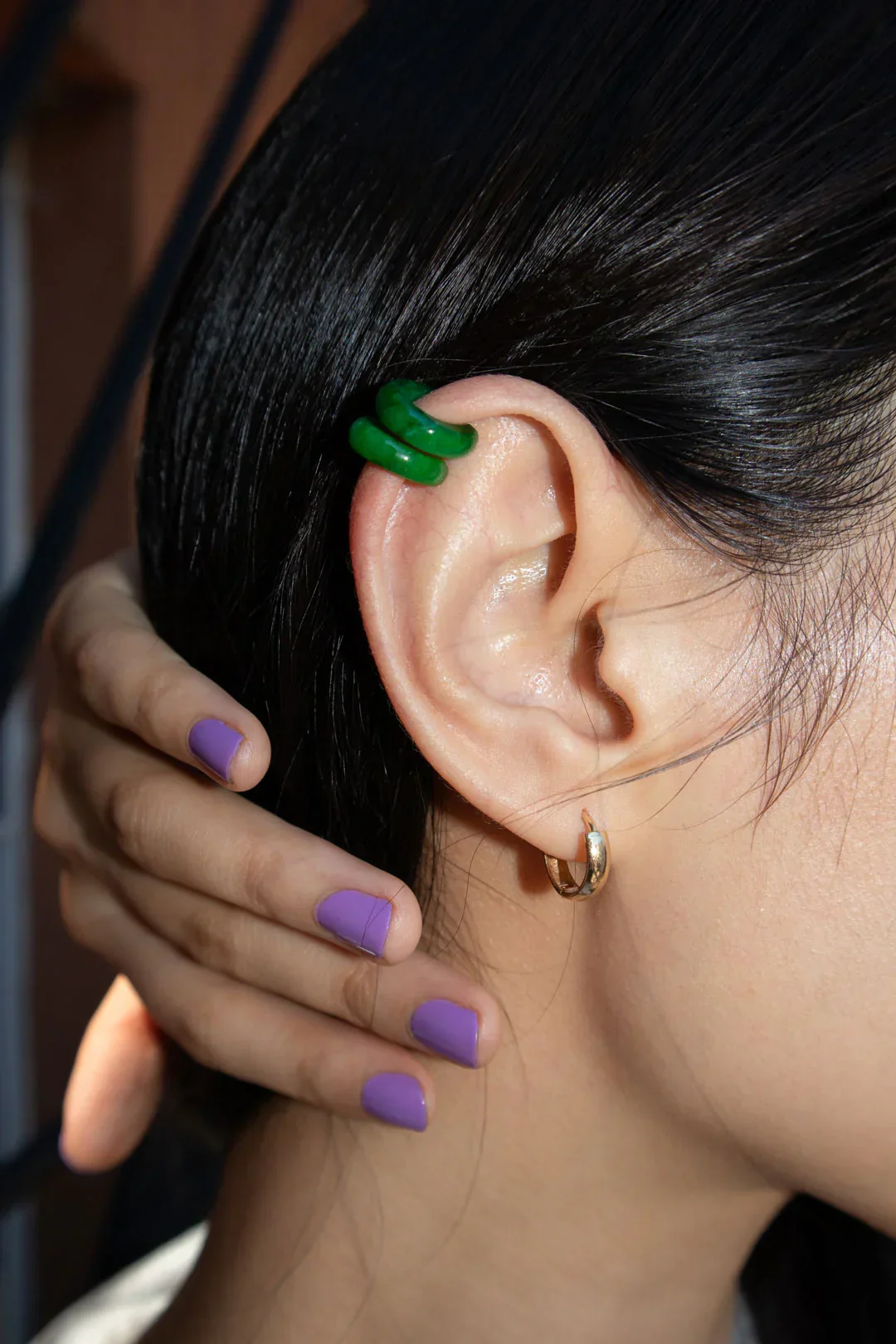 Abby — Single Jade Cuff Earring in Green