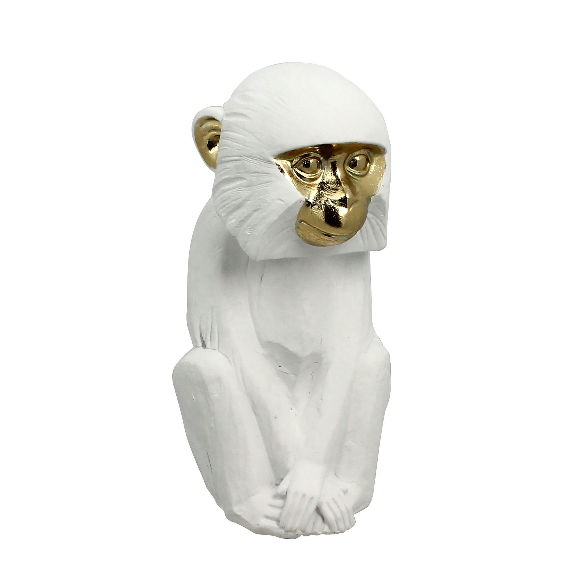 YULU - Figurine singe en résine blanche et dorée