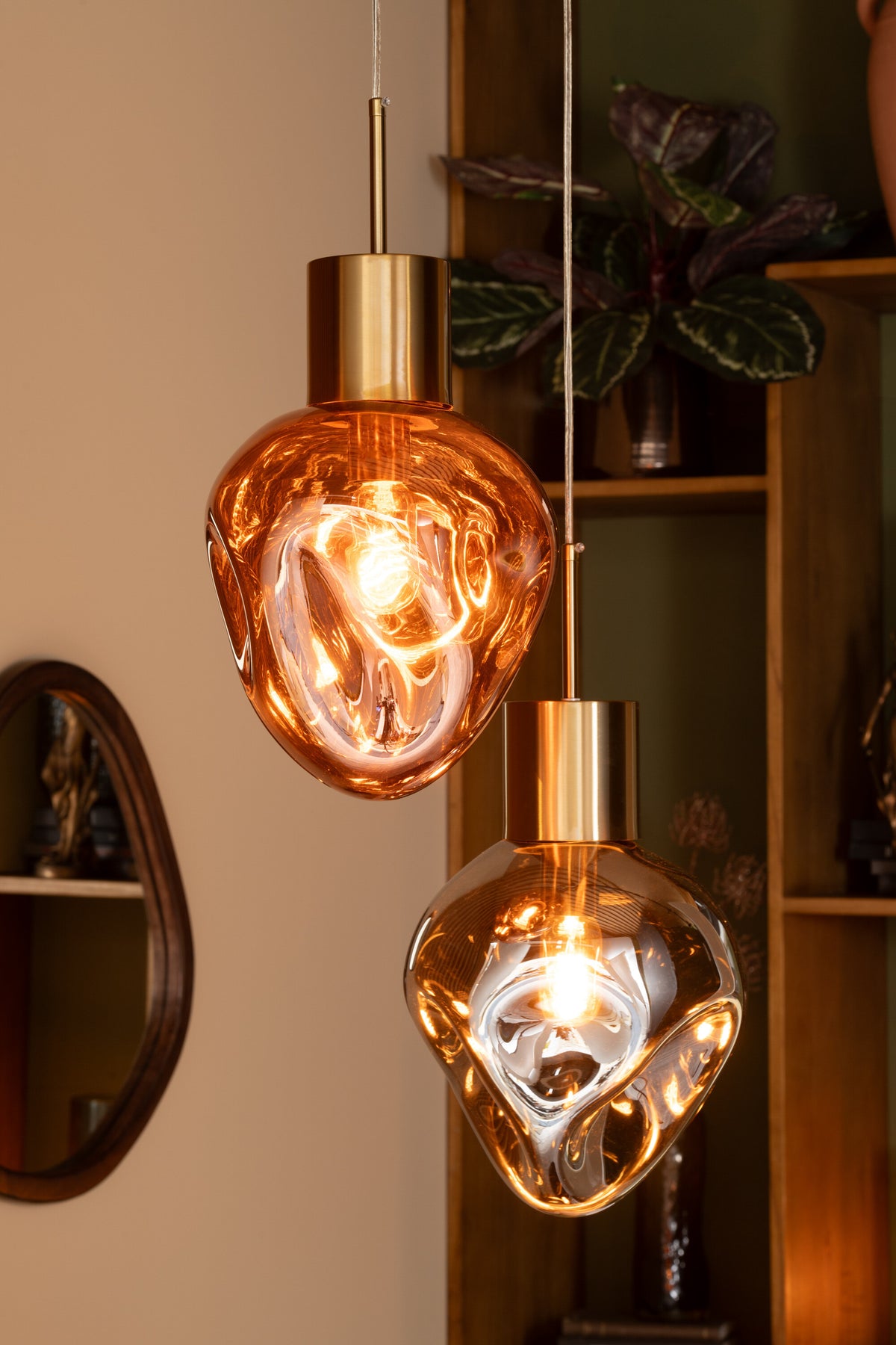 J-Line hanglamp - metaal/glas - goud/grijs