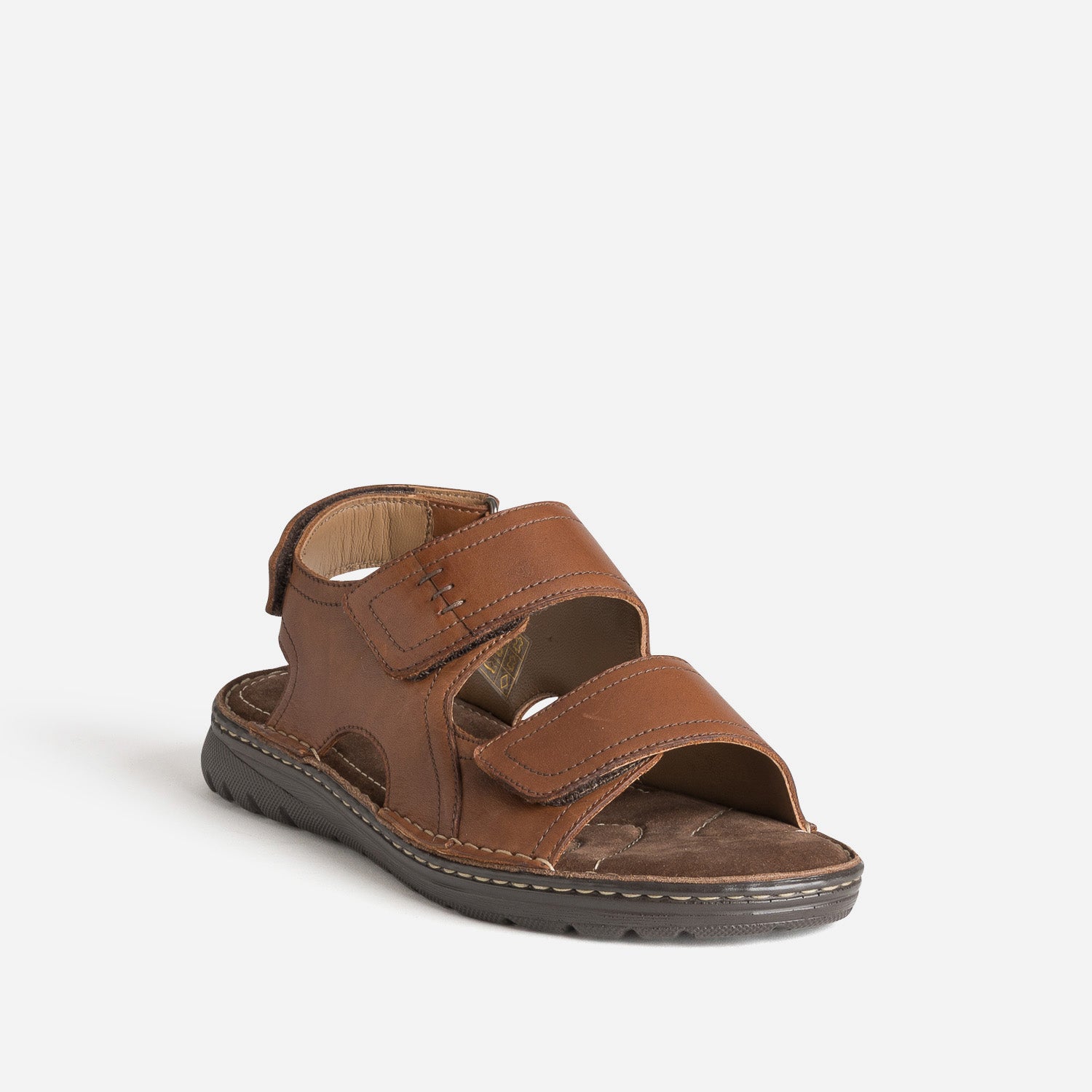 Sandale cognac cuir à scratchs