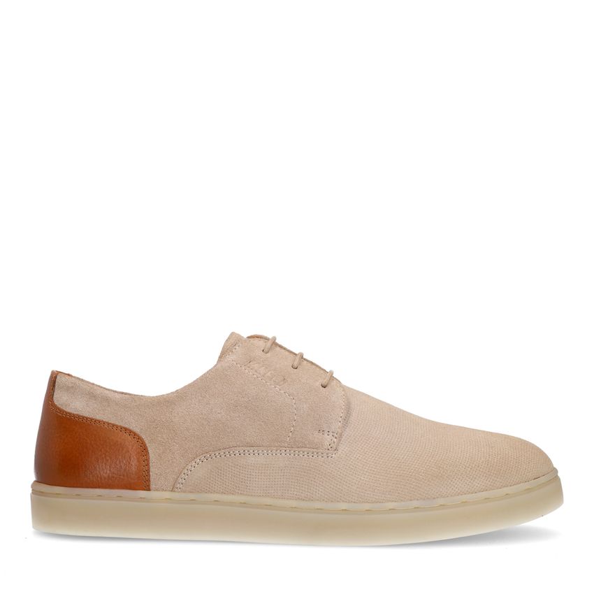 Manfield Taupe suède veterschoenen met bruine details