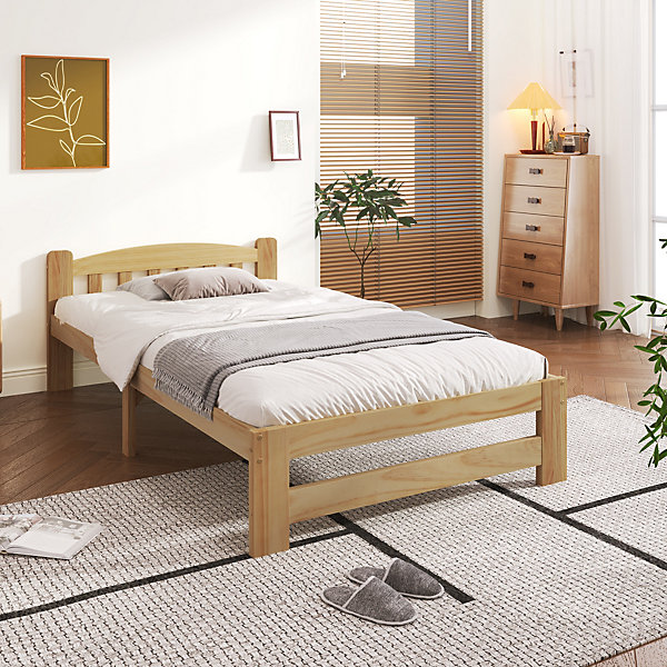 Lit bois massif futon simple bois naturel tete de lit lattes pour adolescent ou adulte naturel 90x200 cm