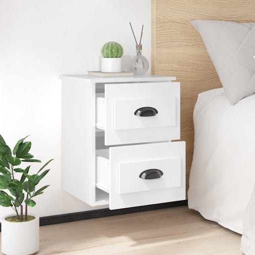 NNEVL Wall-mounted Bedside Cabinets 2 pcs High Gloss White 41.5x36x53cm