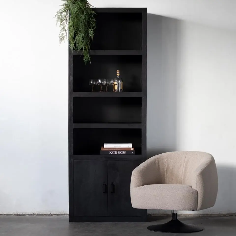 Wandkast Zwart - Mangohout - 80x220cm - Kast Xander