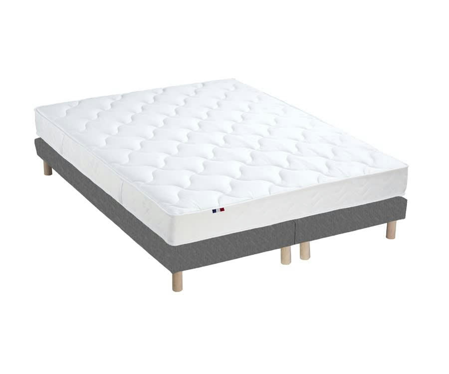 ENSEMBLE ESSENTIEL - Ensemble matelas latex 3 zones sommier gris 160x200