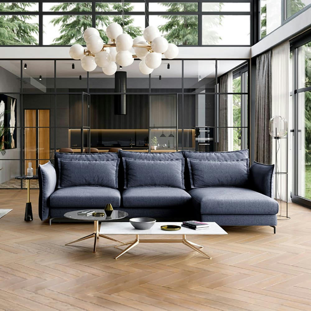 VERDURO - Canapé 3 places tissu angle droit bleu
